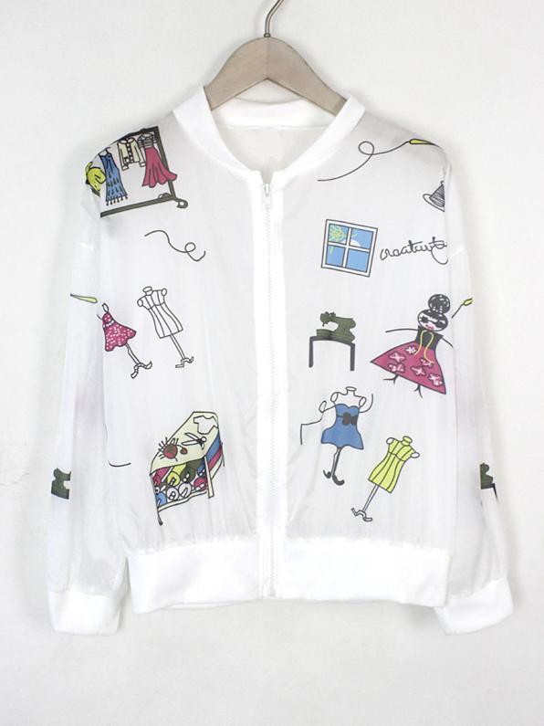 Romwe White Graffiti Print Sheer Jacket