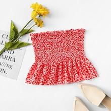 Romwe Frill Trim Floral Print Tube Top