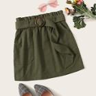 Romwe Paperbag Waist Buckle Belted Pocket Front Skirt