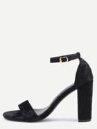 Romwe Black Velvet Peep Toe High Heel Mary Jane Shoes