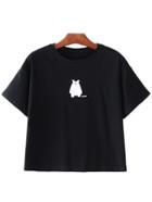 Romwe Black Short Sleeve Cartoon Print T-shirt