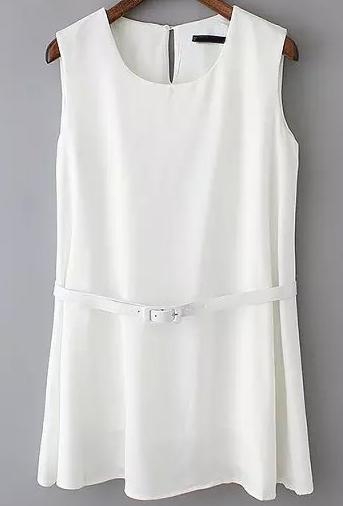Romwe White Round Neck Sleeveless Chiffon Blouse With Blet
