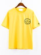 Romwe Smiley Face Embroidered Drop Shoulder T-shirt - Yellow