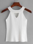 Romwe White Keyhole Front Ribbed Knit Top