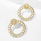 Romwe Coin Decor Link Circle Hoop Earrings 1pair