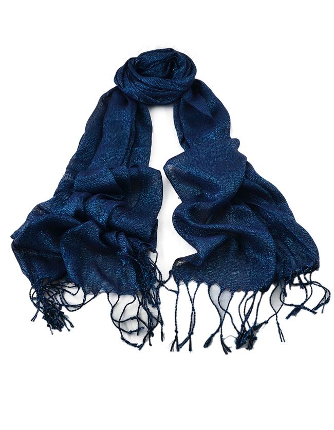 Romwe New Fashion Blue Gold Thread Soild Color Long Tassel Scarf