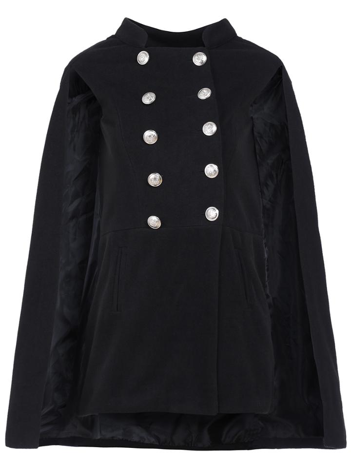 Romwe Stand Collar Double Breasted Cape Coat