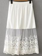 Romwe White Lace Insert Midi Skirt