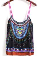 Romwe Spaghetti Strap Vintage Print Black Cami Top