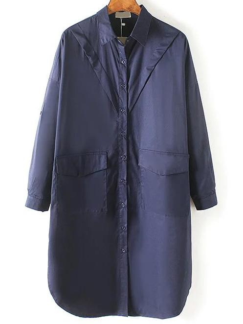 Romwe Navy Shirt Dress With Pockets