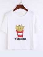 Romwe French Fries Print Loose White T-shirt