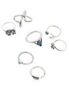 Romwe Silver Triangle Turquoise And Elephant 7pcs Rings