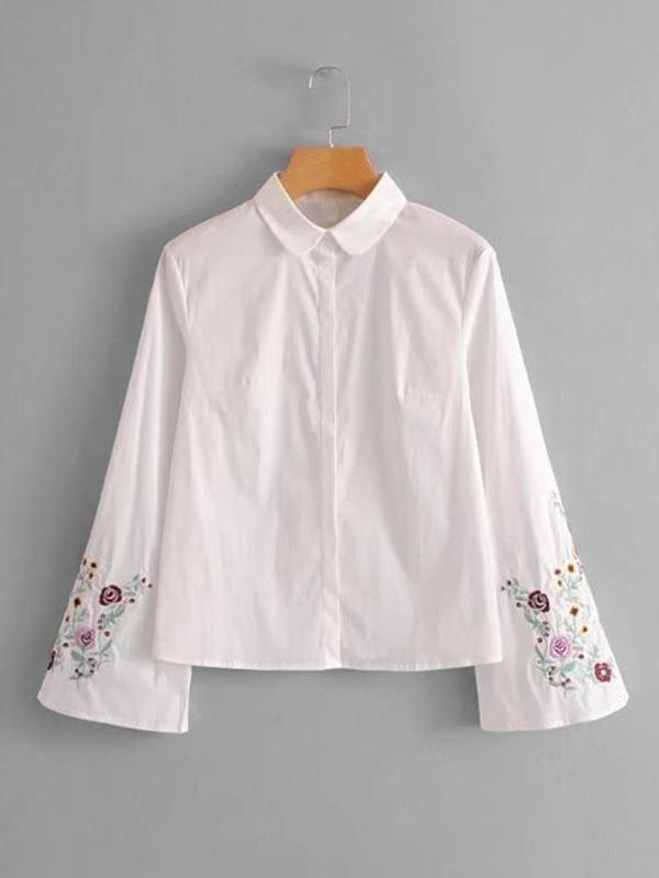 Romwe Embroidered Bell Sleeve Blouse