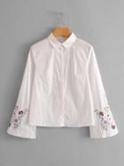 Romwe Embroidered Bell Sleeve Blouse