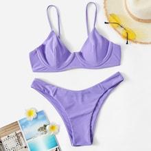 Romwe Underwire Seam Top With High Cut Bikini