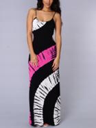 Romwe Tie-dye Print Cutout Black Cami Dress