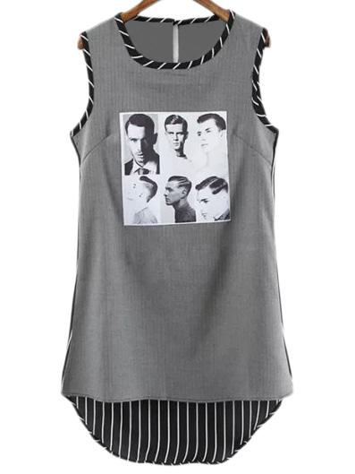 Romwe Multicolor Keyhole Back Print Stripe Dress
