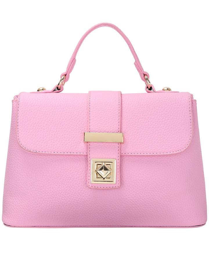 Romwe Metal Turn Lock Flap Pink Shoulder Bag
