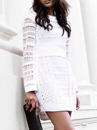Romwe Long Sleeve Lace Crochet Hollow Dress