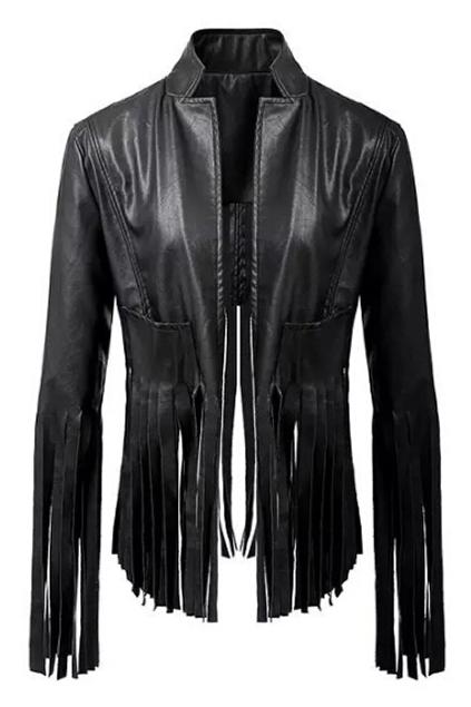 Romwe Tasseled Hem Cool Pu Jacket