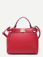 Romwe Red Pu Twistlock Closure Handbag With Strap