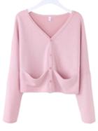 Romwe Blush Dropped Shoulder Seam Cardigan With Pockets
