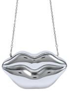 Romwe Metallic Silver Lip Clutch With Chain