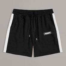 Romwe Guys Letter Print Contrast Side Sweat Shorts