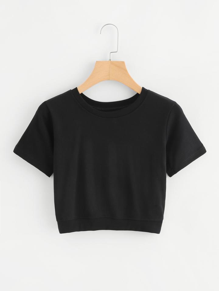 Romwe Cut Out Tiered Back Crop Tee