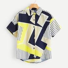 Romwe Single Breasted Geo Print Blouse