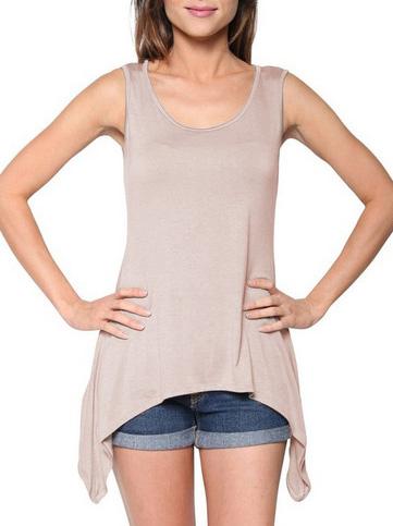 Romwe Khaki Scoop Neck Asymmetric Tank Top