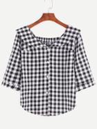 Romwe Black And White Plaid Peter Pan Collar  Blouse