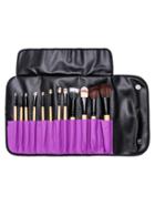 Romwe 12pcs Black Professional Makeup Brush Set With Purple Bag