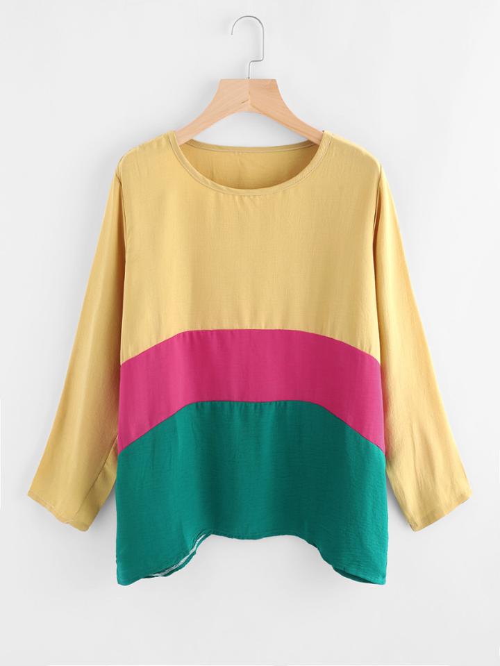 Romwe Color Block Hanky Hem Tee