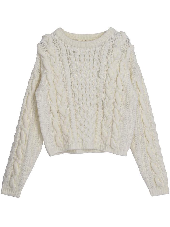 Romwe Cable Knit Loose Beige Sweater