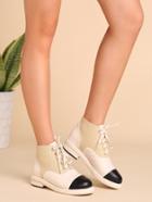 Romwe Apricot Faux Leather Cap Toe Lace Up Boots