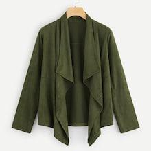 Romwe Waterfall Neck Solid Coat