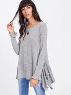 Romwe Ruffle Cuff Hanky Hem Marled T-shirt