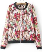 Romwe Floral Print Zipper Jacket