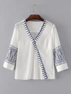 Romwe Surplice Front Embroidery Top