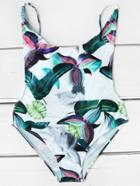 Romwe Jungle Print Scoop Neck Monokini