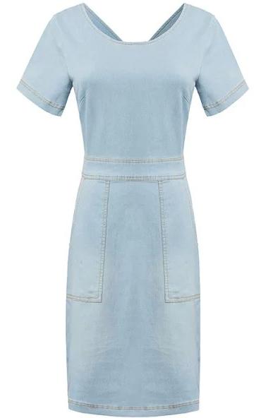 Romwe Back Criss Cross Bleached Denim Dress