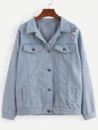 Romwe Buttoned Front Ripped Denim Jacket