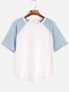 Romwe Blue Contrast Raglan Sleeve T-shirt