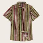 Romwe Guys Button Front Colorful Striped Shirt