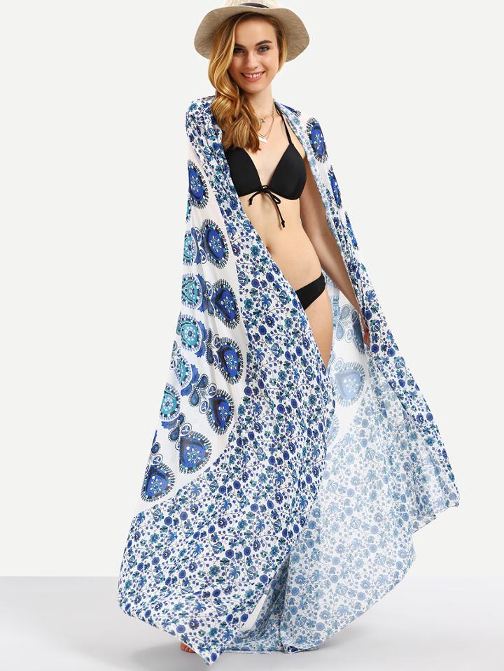 Romwe Vintage Pattern Print Shawl - White