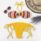 Romwe Crochet Halter Top With Tie Side Bikini Set