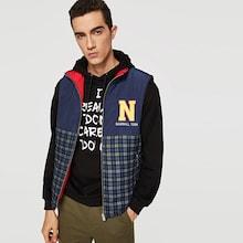 Romwe Guys Cut And Sew Zip Up Jacket