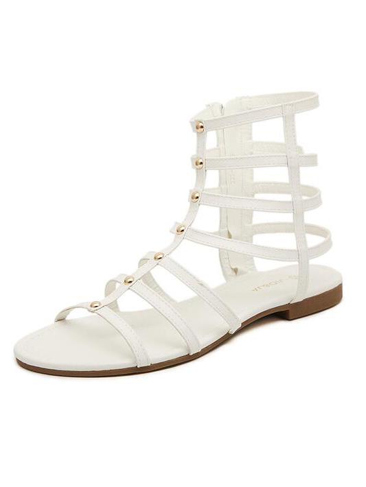 Romwe Caged Studded White Gladiator Sandals