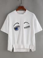 Romwe White Eyelash Print Dip Hem T-shirt